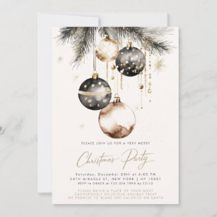 Black Guld Beige Ornaments Baubles jul Party Inbjudningar