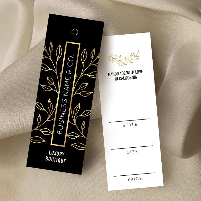 Black & Guld Blommigt Boutique Clothing Pris Märkr Mini Visitkort (Professional faux gold foil effect skinny clothing hang tags *holes and string not included*)