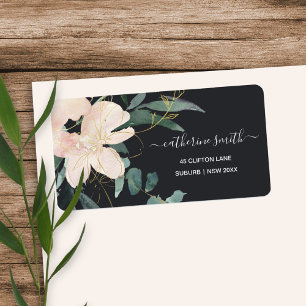 BLACK GULD BLOMMIGT BUNCH WATERCOLOR ADRESS ADRESSETIKETT