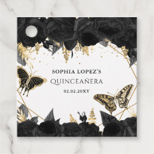 Black Guld Blommigt Butterflies Quinceanera Gåvor Etiketter