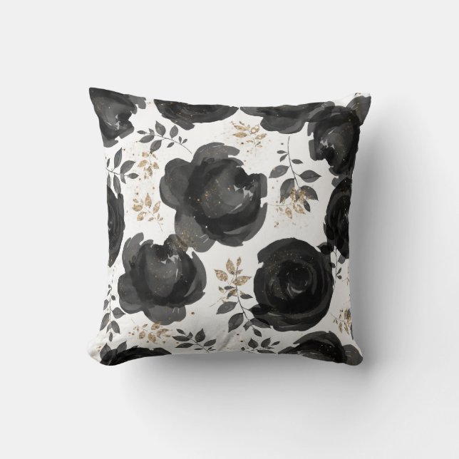 Black Guld Blommigt Glam Löv Shabby chic Kudde (Framsida)