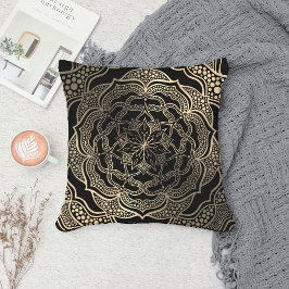 Black & Guld Blommigt Mandala BeSnygg Snyggt Chic Kudde