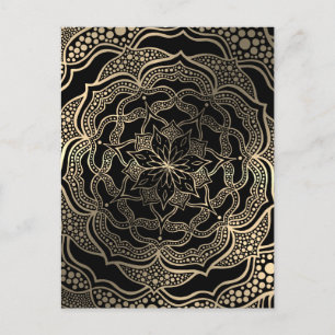 Black & Guld Blommigt Mandala BeSnygg Snyggt Chic Vykort
