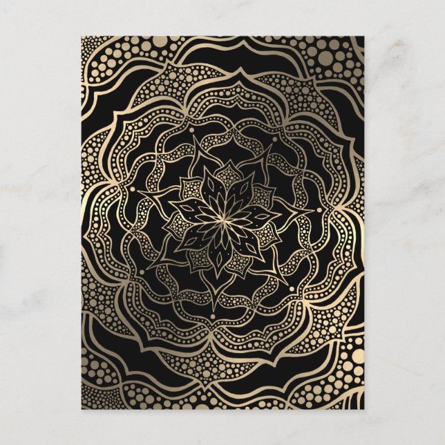 Black & Guld Blommigt Mandala BeSnygg Snyggt Chic Vykort (Framsida)