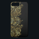 Black & Guld Blommigt Paisley Snöre<br><div class="desc">Vintage elegant guld toner blommigt paisley snöre på svart bakgrund.</div>