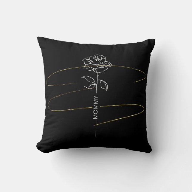Black & Guld Blommigt Pillow - Snyggt Mamma Décor Kudde (Framsida)