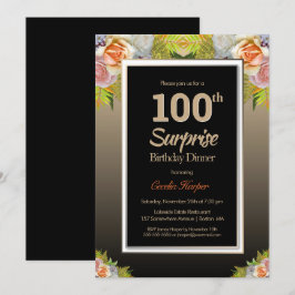 Black Guld Blommigt Surprise 100:e födelsedag Inbjudningar