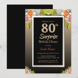 Black Guld Blommigt Surprise 80:e födelsedag Inbjudningar