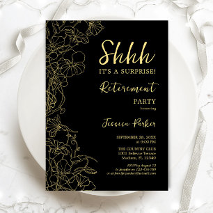 Black Guld Blommigt Surprise Pension Party Inbjudningar
