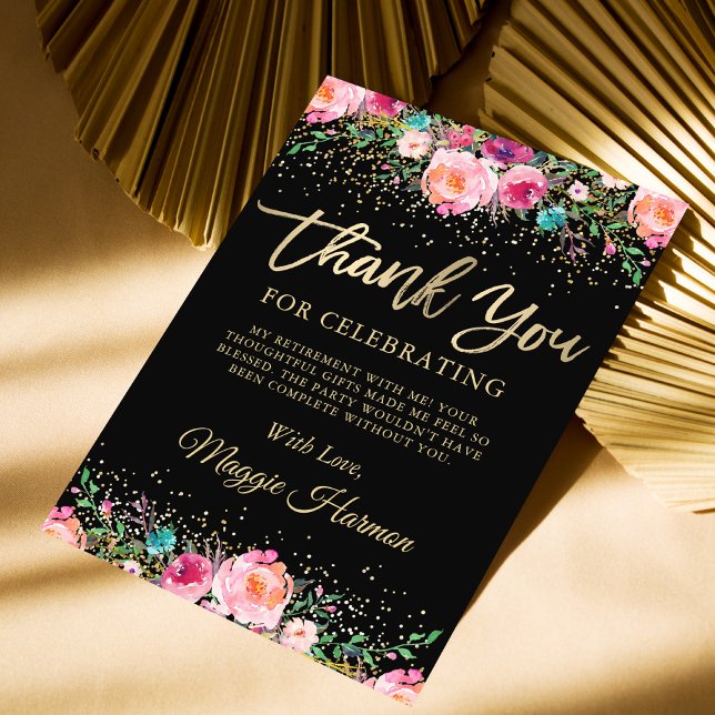 Black Guld Blommigt Surprise Pension Party Tack Kort (Skapare uppladdad)