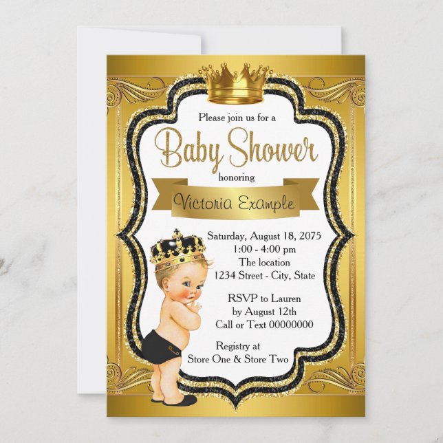Black Guld Blonde Prince Baby Shower Inbjudningar (Framsida)