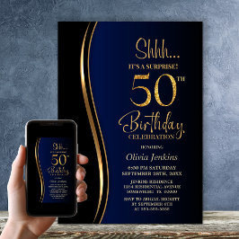 Black Guld Blue Surprise 50:e födelsedagen Inbjudningar