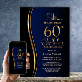 Black Guld Blue Surprise 60:e födelsedagen Inbjudningar