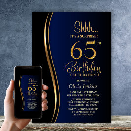 Black Guld Blue Surprise 65e Birthday Inbjudningar