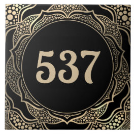 Black & Guld Boho Decorative House Number Plaque Kakelplatta