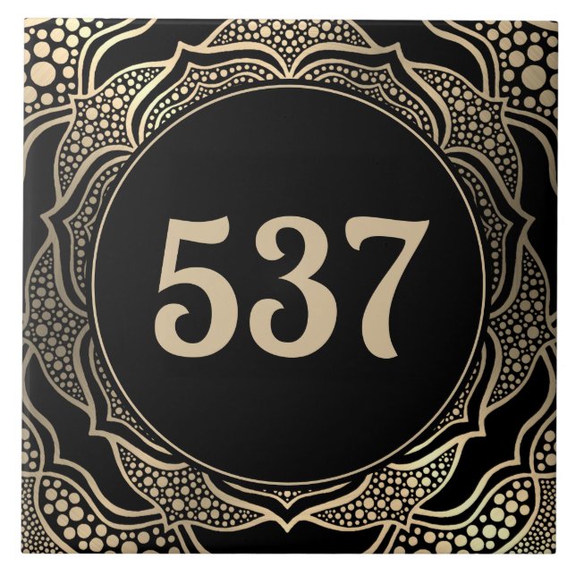 Black & Guld Boho Decorative House Number Plaque Kakelplatta (Framsidan)