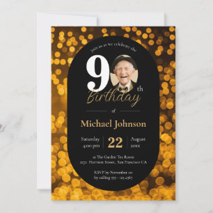 Black Guld Bokeh Photo 90:e Birthday Inbjudningar