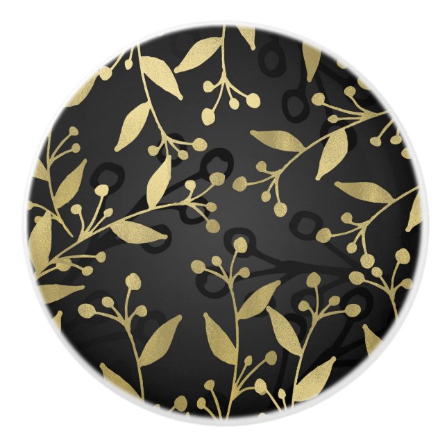 Black & Guld botaniskt Modern Rustic Grenar Knopp (Framsidan)