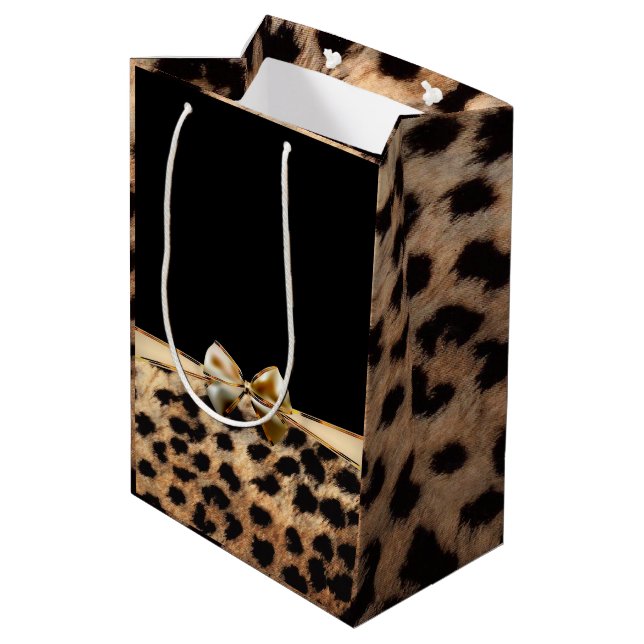 Black & Guld Bow Leopard Cheetah Animal Print (Baksidan Vinklad)