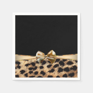 Black & Guld Bow Leopard Cheetah Animal Print Pappersservett