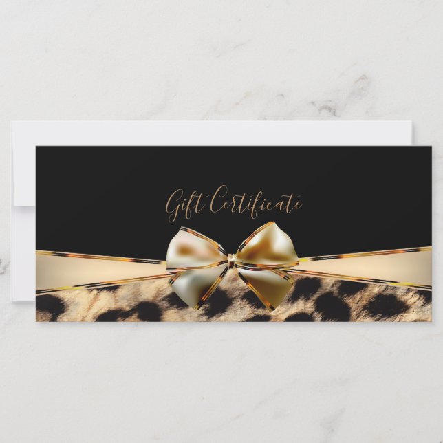 Black Guld Bow Leopard Cheetah Gift Certificate (Framsida)