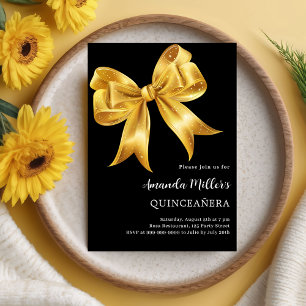 Black guld bow Quinceanera Inbjudningar
