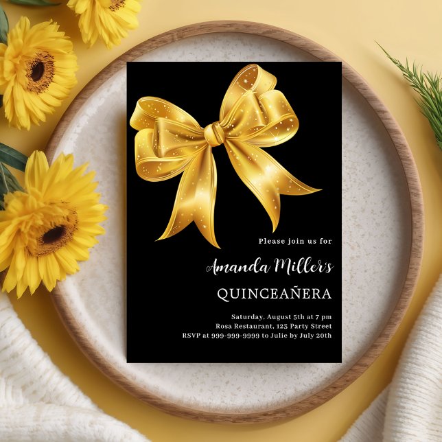 Black guld bow Quinceanera Inbjudningar (Skapare uppladdad)