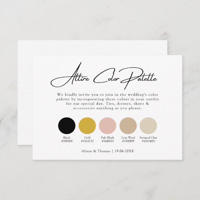 Black Guld Bröllop + Neutralt Attire Färg Palette Tilläggskort (Fram/baksida)