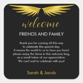 Black Guld Bröllop Välkomsthälsgåva Fyrkantigt Klistermärke