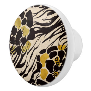 Black Guld Brown Zoo Animals Safari Print Party Knopp