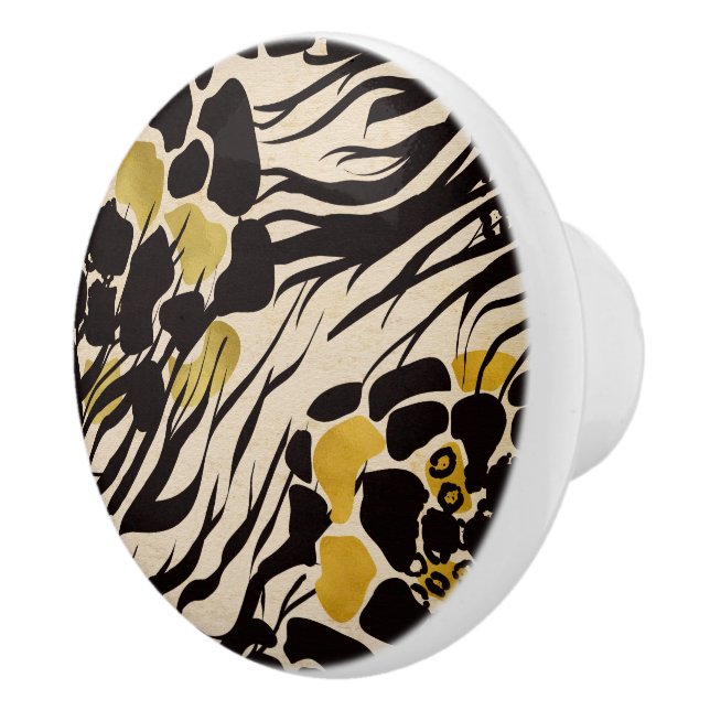 Black Guld Brown Zoo Animals Safari Print Party Knopp (Höger)