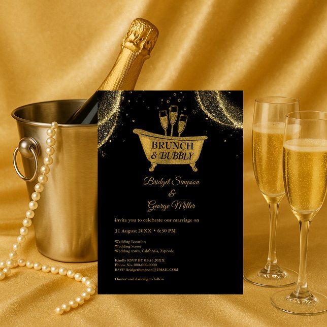 Black Guld Brunch & Bubly Bröllop Inbjudningar (Skapare uppladdad)