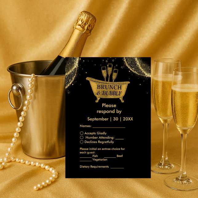 Black Guld Brunch & Bubly Bröllop OSA Kort (Skapare uppladdad)
