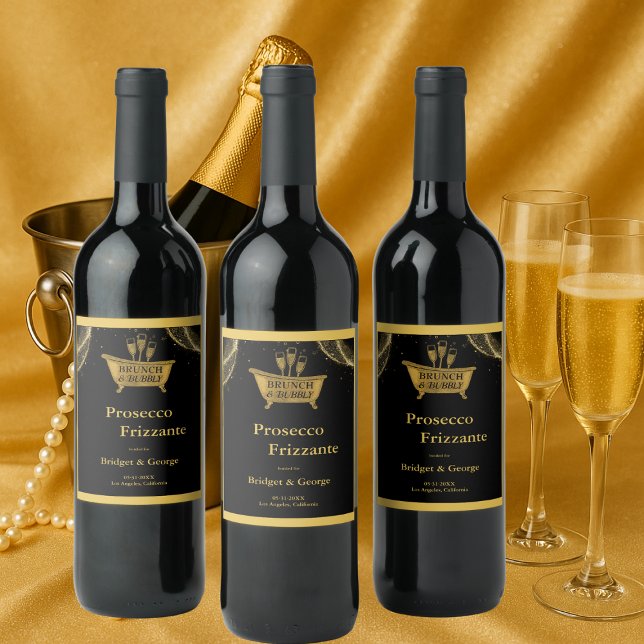 Black Guld Brunch & Bubly Bröllop Vinflaska Etikett (Skapare uppladdad)
