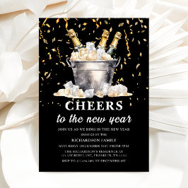 Black Guld Budget Champagne Chene nya året Party Inbjudningar