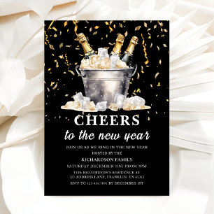 Black Guld Budget Champagne Chene nya året Party Inbjudningar