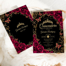 Black Guld Burgundy Quinceanera Inbjudningar
