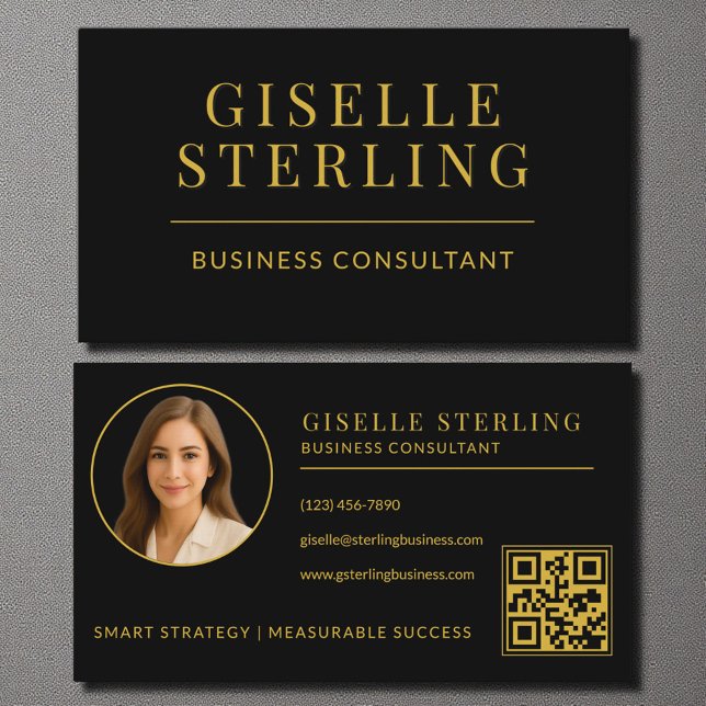 Black Guld Business Consultant Photo QR-kod Visitkort (Skapare uppladdad)