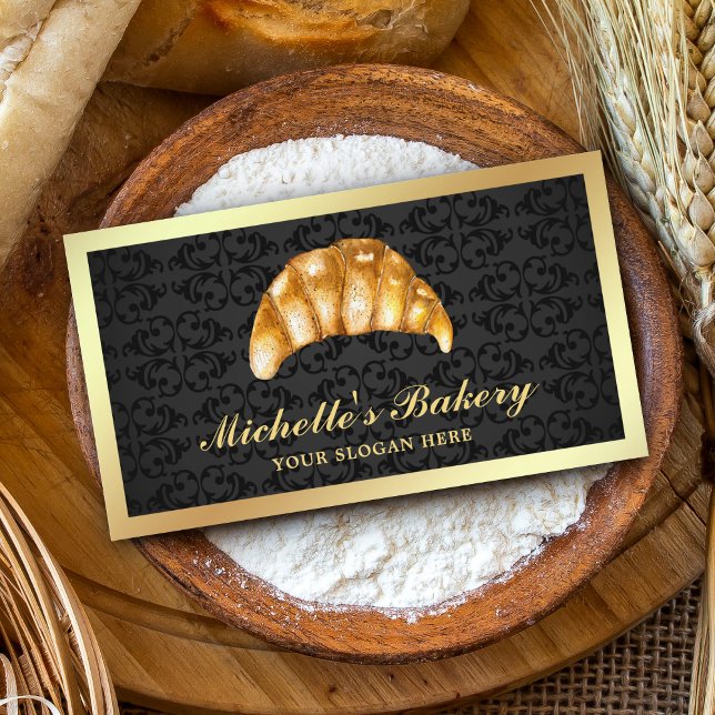 Black Guld Butter Croissant Bakery Visitkort (Skapare uppladdad)