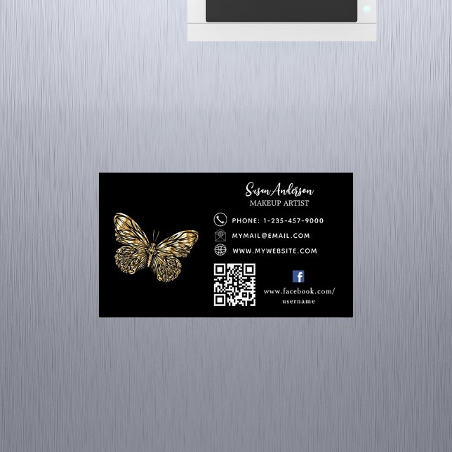Black guld butterfly QR-kod Facebook Magnetiska Visitkort (Skapare uppladdad)