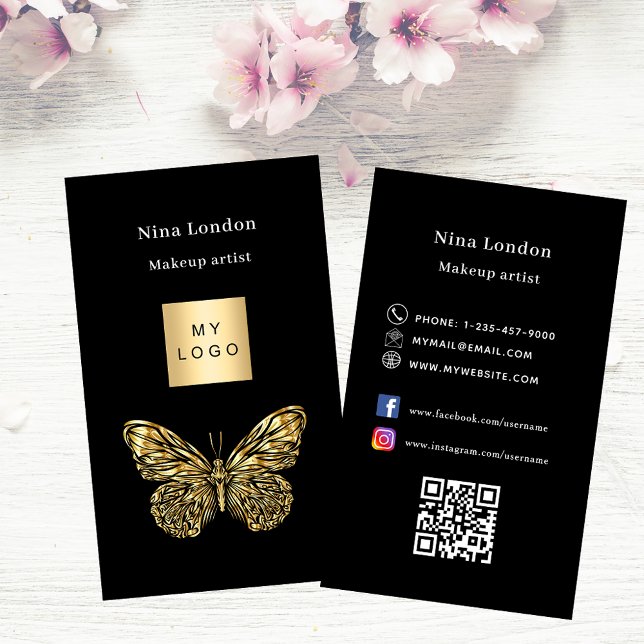 Black guld butterfly Qr social medietlogotyp Visitkort (Skapare uppladdad)