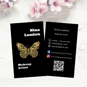 Black guld butterfly Qr social medietlogotyp Visitkort