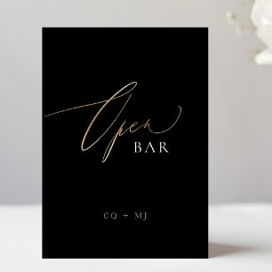 Black Guld Calligraphy 5 x 7 Bröllop OPEN Pub Sign