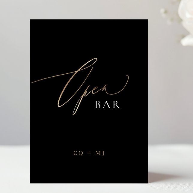 Black Guld Calligraphy 5 x 7 Bröllop OPEN Pub Sign (Skapare uppladdad)