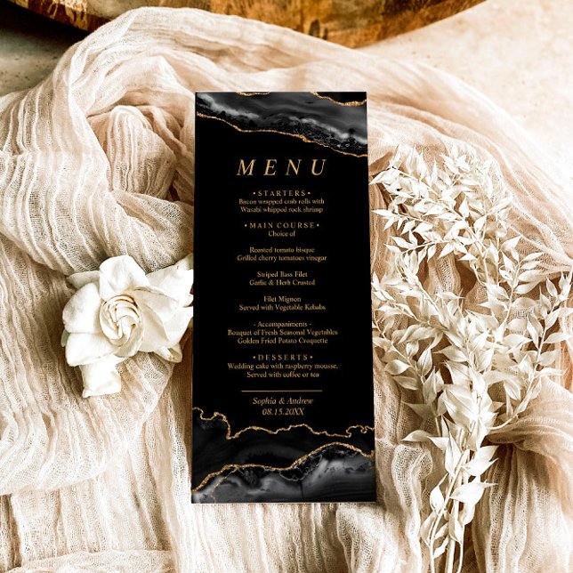 Black & Guld Calligraphy Bröllop Menu Meny (Skapare uppladdad)