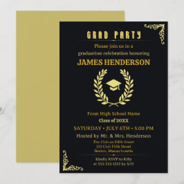Black Guld Calligraphy Studentfest 2025 Inbjudningar