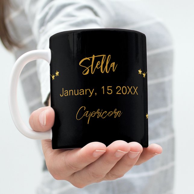 Black guld Capricorn-stjärnornas födelsedag Kaffemugg (Skapare uppladdad)