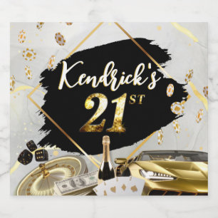 Black & Guld Casino, 21:a födelsedag med lyxbil Ölflaska Etikett