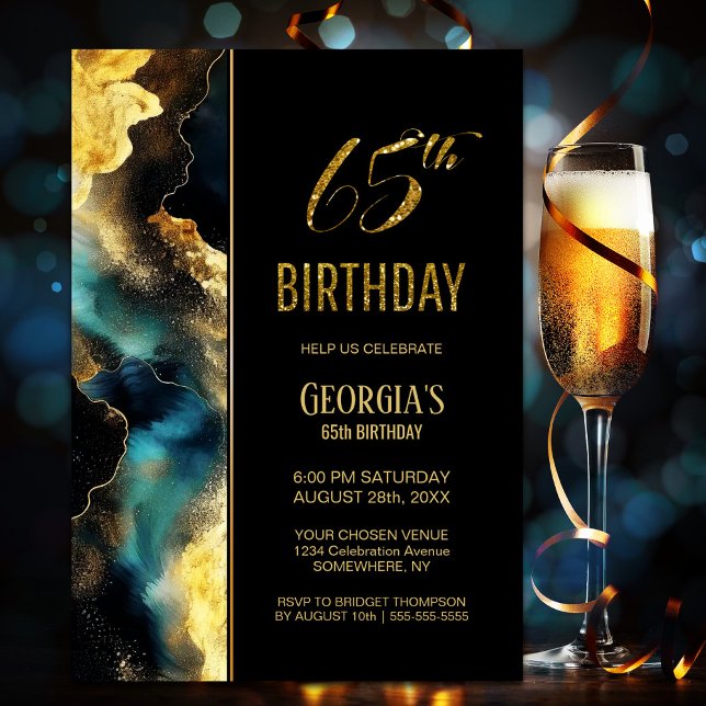Black Guld Celestial 65e Födelsedagsfest Inbjudningar (Skapare uppladdad)