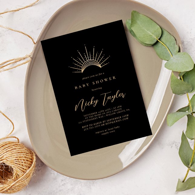 Black & Guld Celestial Baby Shower Inbjudningar (Skapare uppladdad)